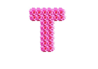 The letter is made of pink flowers on a white background. Spring concept Floral letters of the alphabet for wedding design or flower festival
