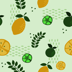 Fototapeta na wymiar Tropical Summer Lemon Lime Seamless Pattern