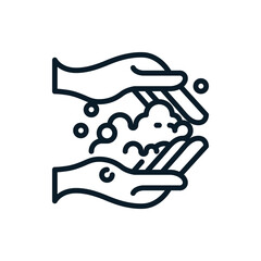 Washing hands with soap and gel to prevent virus and bacteria outline icons. Vector illustration. Editable stroke. Isolated icon suitable for web, infographics, interface and apps.