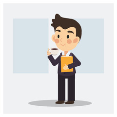 Businessman cartoon character concept ,Businessman drinking coffee, tea break time in office. having a rest while coffee-break.