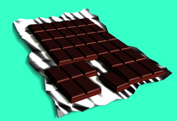 Pieces of chocolate on the foil.
