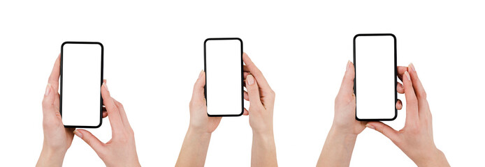 Obraz na płótnie Canvas Business Communication Concept : Hand holding old black smartphone isolated on white background. (Clipping path)