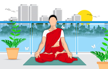 21 june-international yoga day,Indian lady body posture in sadi, vector illustration - Vector