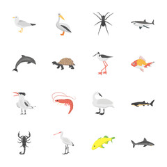 Underwater Life Animals Flat Icons 
