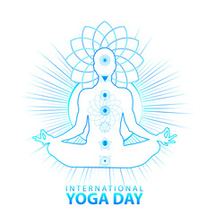 21 june-international yoga day,paper cut yoga body posture, human silhouette and sun rays, vector illustration - Vector