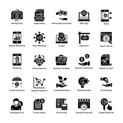 Market and Economy Glyph Icons Set 