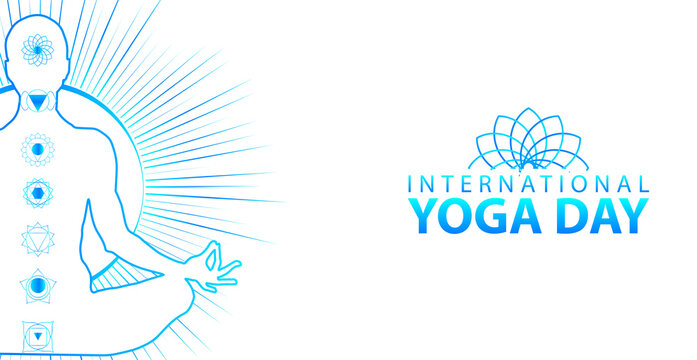 21 june-international yoga day,paper cut yoga body posture, human silhouette and sun rays, vector illustration - Vector