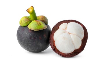 tropical fruit mangosteen isolate on white background
