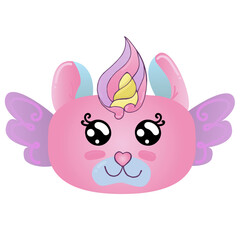 vector element, cute magical unicorn for girl, cartoon, kawaii, pink dream with a horn