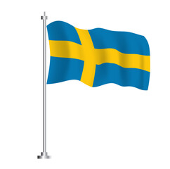 Swedish Flag. Isolated Wave Flag of Sweden Country.