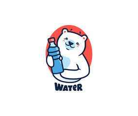 The polar bear with water logo. Logotype with lettering, funny animal