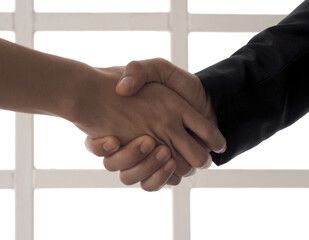 Businessman shake hand with engineer male or foreman or architects asian people isolate on white...