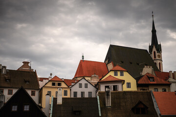 Naklejka premium Beautiful view to church and castle in Cesky Krumlov, Czech republic