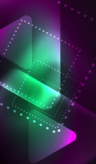 Obraz premium Glowing neon shiny transparent abstract geometric shapes with light effects. Techno futuristic vector abstract background For Wallpaper, Banner, Background, Card, Book Illustration, landing page