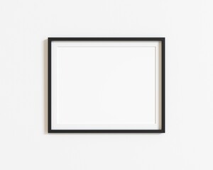 Black horizontal frame mockup on white wall. Landscape frame. 3d illustration.