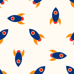 Space rockets. Vector seamless pattern. Space flight. For printing on paper fabrics in social networks post web banners.