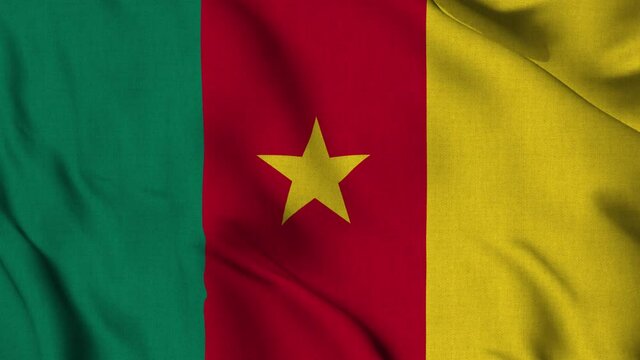 Cameroon national flag waving with fabric texture fluttering in wind in a seamless loop in smooth slowmotion animation background