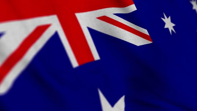 Australia national flag waving with fabric texture fluttering in wind in a seamless loop in smooth slowmotion animation background