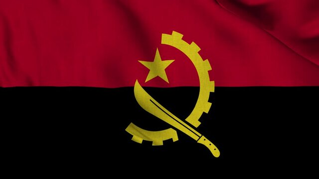 Angola national flag waving with fabric texture fluttering in wind in a seamless loop in smooth slowmotion animation background