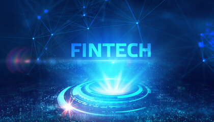 Fototapeta na wymiar Fintech -financial technology concept.Young businessman select the icon Fintech on the virtual display.