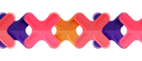 Glossy multicolored plastic style cross composition, x shape design, techno geometric modern abstract background. Trendy abstract layout template