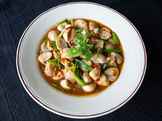 Stir Fried Straw Mushroom,Ingredients chili, garlic, spring onions topped with coriander,Taste Spicy, sweet, salty
Is a healthy food and a weight loss menu