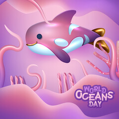 world oceans day 3d image concept. natural environment. Vector illustration