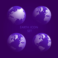 Earth Globe purple Icon Set. globe symbol gradient kit .Vector illustration. EPS 10.