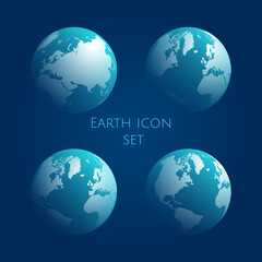 Earth Globe cyan Icon Set. Blue globe kit .Vector illustration. EPS 10.