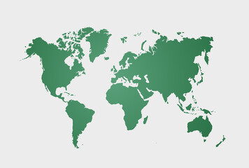 Image of a green vector world map isolated on white background. Vector illustration. EPS 10.
