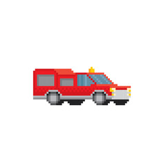 Airport emergency vehicle. Fire engine. Pixel art. Old school computer graphic. Element design stickers, logo, mobile app, menu. 8 bit video game. Game assets 8-bit sprite. 16-bit.