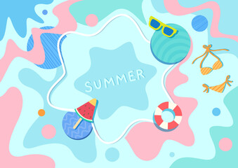 Summer pattern design with  pool party on pastel color.