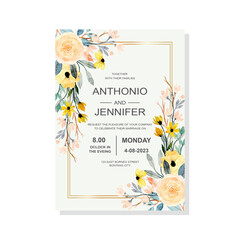 wedding invitation card with yellow floral watercolor