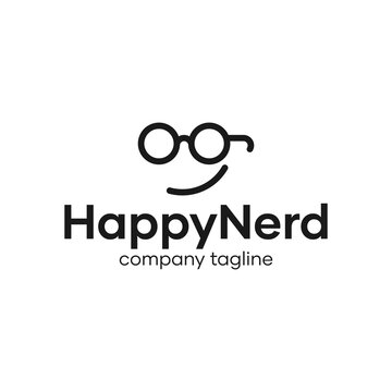 Happy Nerd Tech Enthusiast Logo Design Template