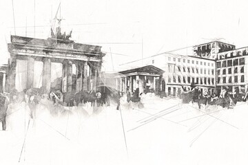 Berlin art drawing sketch illustration fun design vintage retro - obrazy, fototapety, plakaty