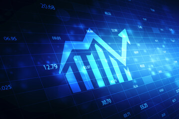 Futuristic raise arrow chart digital transformation abstract technology background. Big data and business growth currency stock and investment economy, Business Graph background