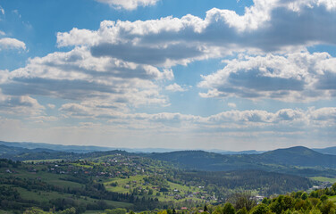 Mountain beautiful landscape, blue sky with big white clouds