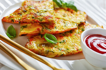 Breakfast of italian frittata with basil on top