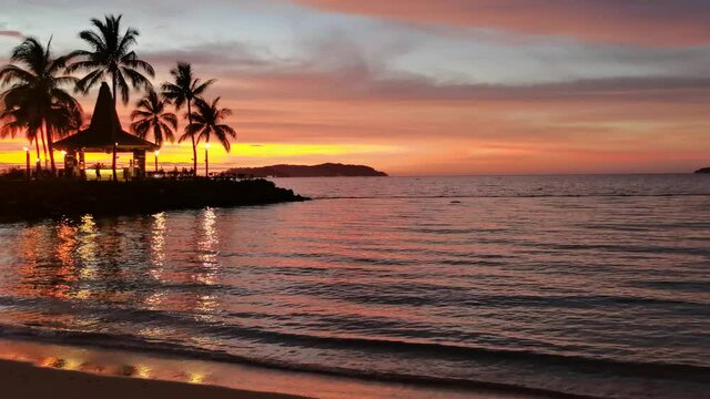Beautiful sunset in Tanjung aru beach Kota Kinabalu, Sabah, Malaysia