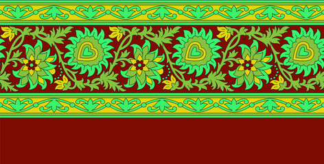  Seamless paisley flower border pattern with brown lasso