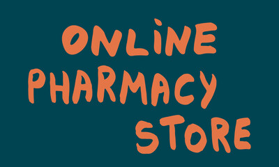 Obraz premium Vector hand drawn medicine illustration. Handwritten lettering online pharmacy store text.