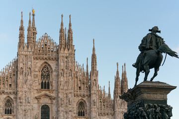 Fototapeta na wymiar Milan Cathedral, Duomo and Vittorio Emanuele II statue and Gallery. Lombardy, 2019 Italy.