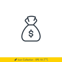Money Bag (Money Sack) Icon / Vector - In Line / Stroke Design