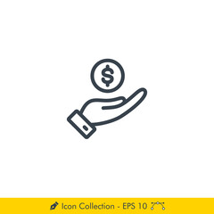 Hand Money (Savings) Icon / Vector - In Line / Stroke Design