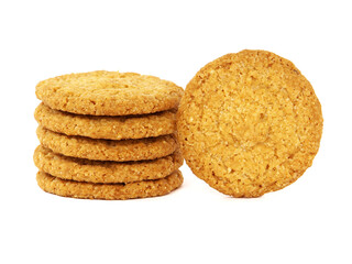 Oat cookies or biscuits isolated on white background