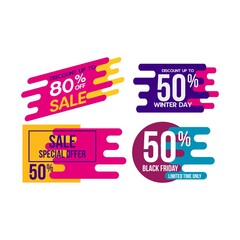 Big Sale discount icons. Special offer price. Colored elements. Flash sale discount banner template promotion. Vector