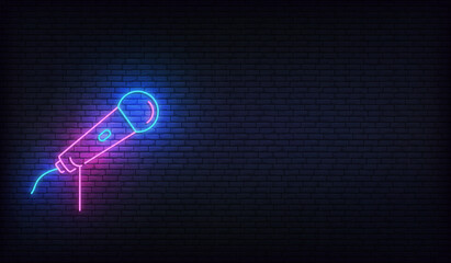 Microphone neon. Template for karaoke, live music, stand up, comedy show - obrazy, fototapety, plakaty