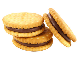 Sandwich biscuits filled with chocolate isolated on white
