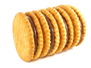 Sandwich biscuits filled with chocolate isolated on white background