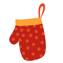 cute red gauntlet mitten, isolated object on white background, flat, vector illustration,